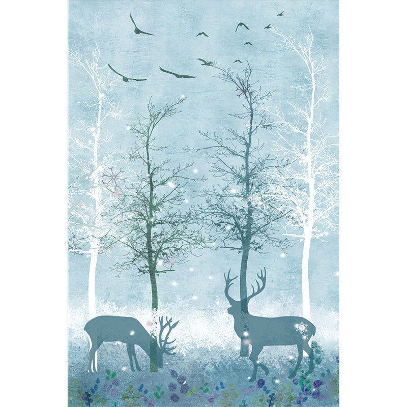 Full-Size Scandinavian Mural Decal Blue Deer in Night Forest Patterned Wall Art, Made to Measure Clearhalo 'Wall Decor' 'Wall Mural' 1218691