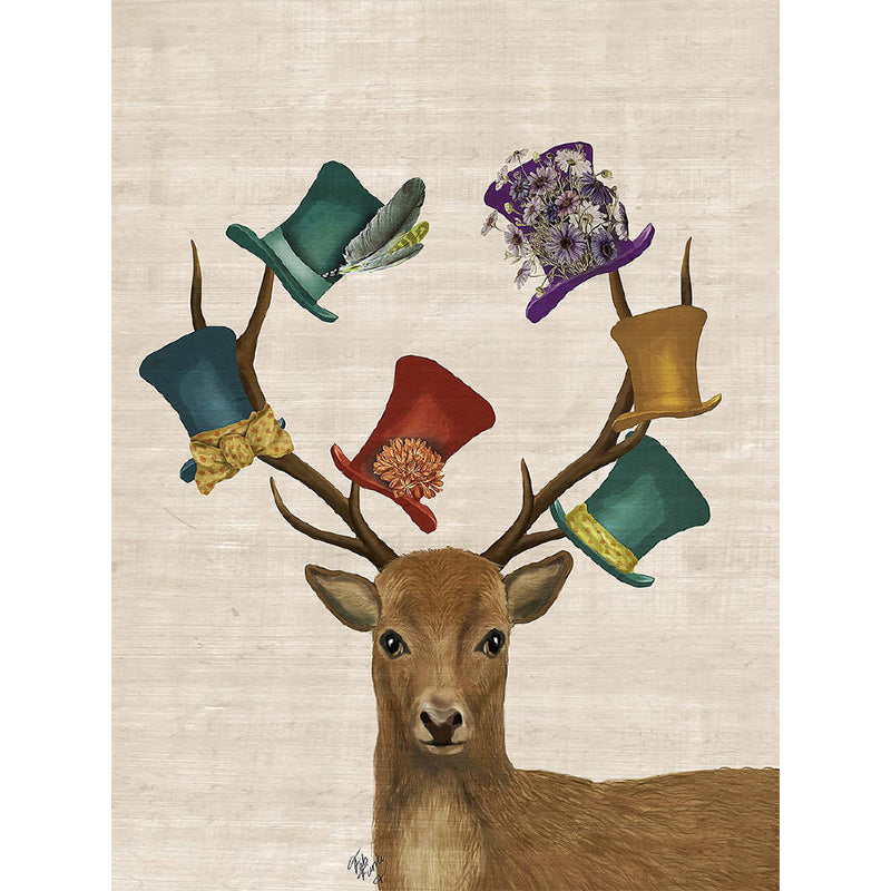 Non-Woven Washable Murals Nordic Elk with Top Hats Patterned Wall Covering in Brown Clearhalo 'Wall Decor' 'Wall Mural' 1218696