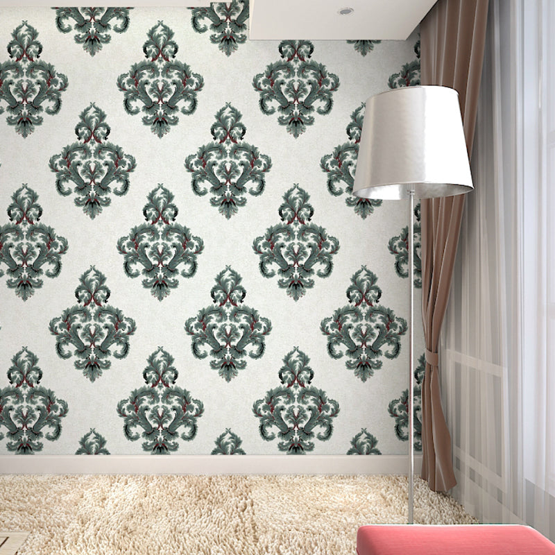 Floral Damask Wallpaper Glam 3D Embossed Wall Covering in Light Silver for Bedroom Light Silver Clearhalo 'Wall Decor' 'Wallpaper' 1218785