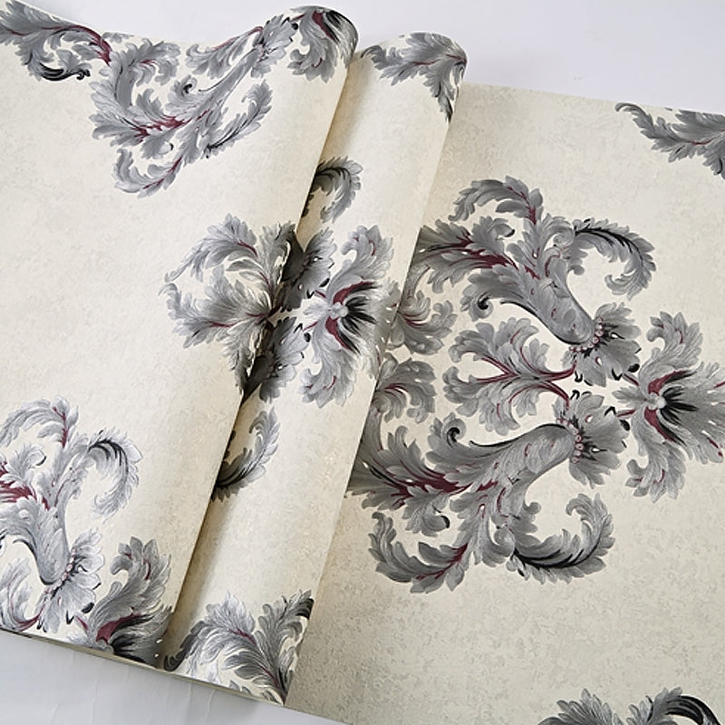 Floral Damask Wallpaper Glam 3D Embossed Wall Covering in Light Silver for Bedroom Clearhalo 'Wall Decor' 'Wallpaper' 1218786