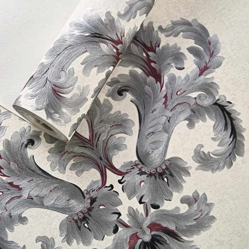 Floral Damask Wallpaper Glam 3D Embossed Wall Covering in Light Silver for Bedroom Clearhalo 'Wall Decor' 'Wallpaper' 1218787