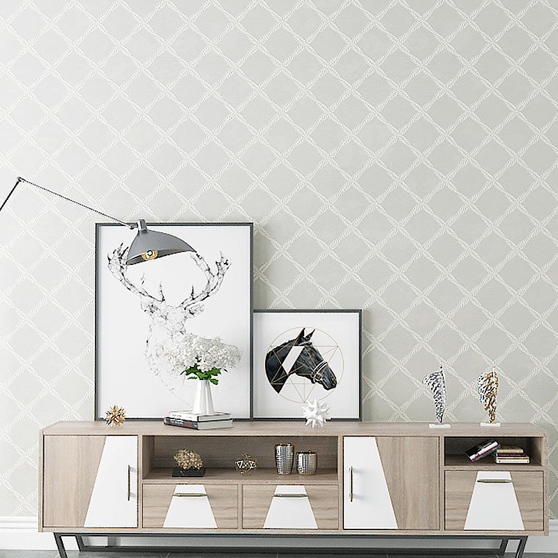 Minimalist Lattice Wallpaper for Living Room 57.1-sq ft Wall Art in Pastel Color Cream Gray Clearhalo 'Modern wall decor' 'Modern' 'Wallpaper' Wall Decor' 1219188