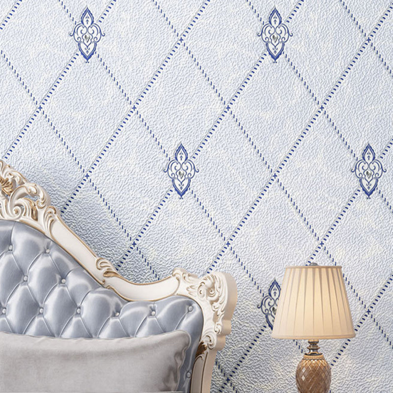 Stain-Resistant Trellis Wallpaper Flock Material Modern Style Wall Art for Living Room Light Blue Clearhalo 'Modern wall decor' 'Modern' 'Wallpaper' Wall Decor' 1219336