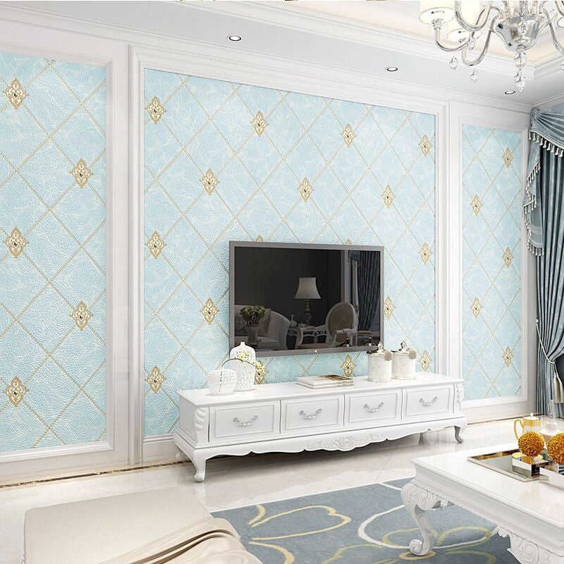 Stain-Resistant Trellis Wallpaper Flock Material Modern Style Wall Art for Living Room Sky Blue Clearhalo 'Modern wall decor' 'Modern' 'Wallpaper' Wall Decor' 1219341