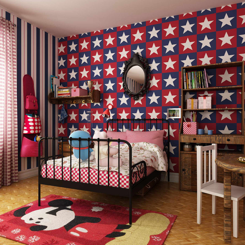 Novelty Kids Peel Stick Wallpaper with Star Pattern Red-Blue Wall Covering, Easy to Remove Clearhalo 'Wall Decor' 'Wallpaper' 1219477