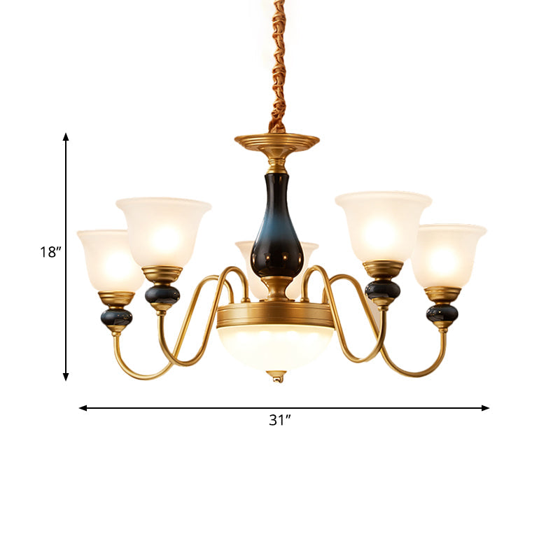 3/5/6 Lights Floral Shade Pendant Chandelier Countryside Style Brass Cream Glass Suspension Lamp Clearhalo 'Ceiling Lights' 'Chandeliers' Lighting' options 1220551