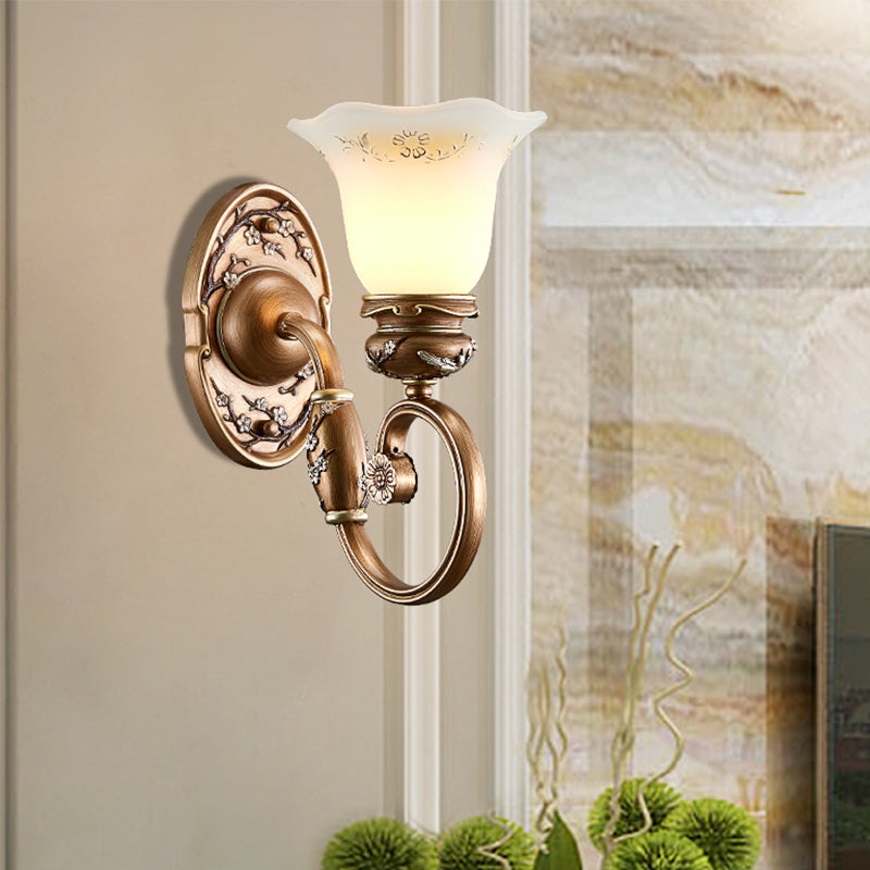 Flower Shade Wall Sconce Lighting Retro Style 1/2-Light Faceted Glass Wall Mount Lamp in Brown Clearhalo 'Wall Lamps & Sconces' 'Wall Lights' Lighting' 1220676