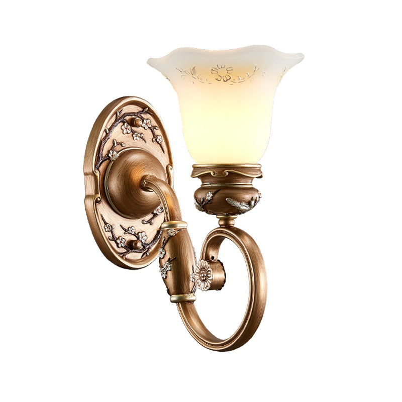 Flower Shade Wall Sconce Lighting Retro Style 1/2-Light Faceted Glass Wall Mount Lamp in Brown Clearhalo 'Wall Lamps & Sconces' 'Wall Lights' Lighting' 1220677