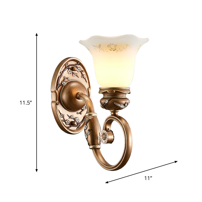 Flower Shade Wall Sconce Lighting Retro Style 1/2-Light Faceted Glass Wall Mount Lamp in Brown Clearhalo 'Wall Lamps & Sconces' 'Wall Lights' Lighting' 1220678