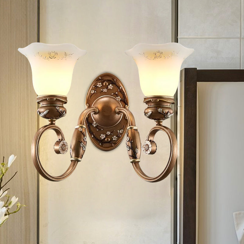 Flower Shade Wall Sconce Lighting Retro Style 1/2-Light Faceted Glass Wall Mount Lamp in Brown Clearhalo 'Wall Lamps & Sconces' 'Wall Lights' Lighting' 1220680