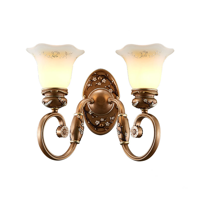 Flower Shade Wall Sconce Lighting Retro Style 1/2-Light Faceted Glass Wall Mount Lamp in Brown Clearhalo 'Wall Lamps & Sconces' 'Wall Lights' Lighting' 1220682