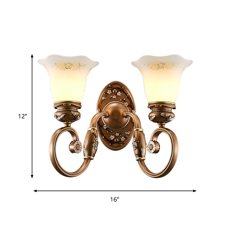 Flower Shade Wall Sconce Lighting Retro Style 1/2-Light Faceted Glass Wall Mount Lamp in Brown Clearhalo 'Wall Lamps & Sconces' 'Wall Lights' Lighting' 1220683