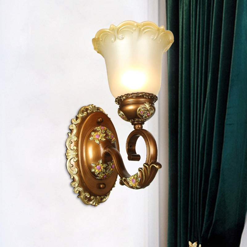 Retro Style Blossom Shaped Wall Lighting Fixture 1/2-Bulb Beveled Crystal Sconce Light in Brown Clearhalo 'Wall Lamps & Sconces' 'Wall Lights' Lighting' 1220685