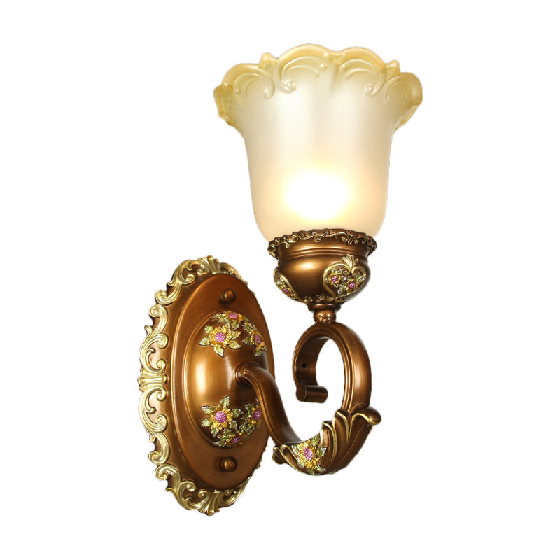 Retro Style Blossom Shaped Wall Lighting Fixture 1/2-Bulb Beveled Crystal Sconce Light in Brown Clearhalo 'Wall Lamps & Sconces' 'Wall Lights' Lighting' 1220686