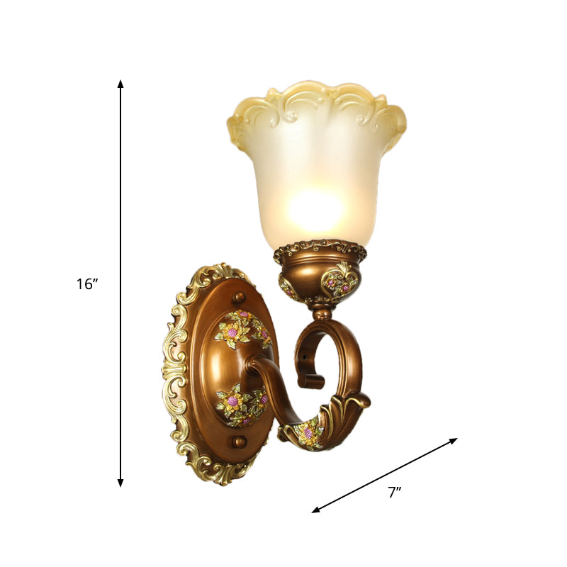 Retro Style Blossom Shaped Wall Lighting Fixture 1/2-Bulb Beveled Crystal Sconce Light in Brown Clearhalo 'Wall Lamps & Sconces' 'Wall Lights' Lighting' 1220687