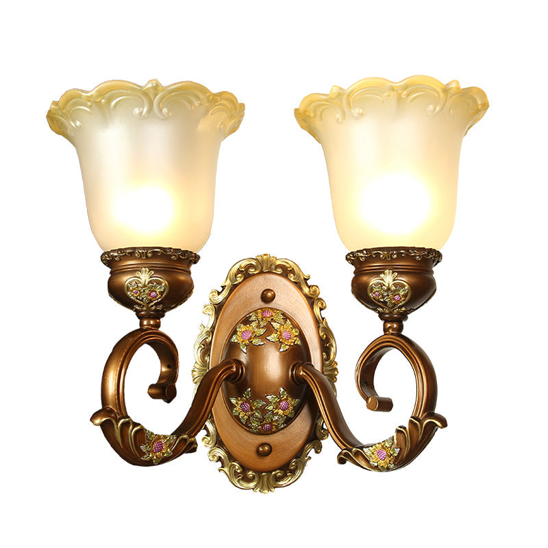 Retro Style Blossom Shaped Wall Lighting Fixture 1/2-Bulb Beveled Crystal Sconce Light in Brown Clearhalo 'Wall Lamps & Sconces' 'Wall Lights' Lighting' 1220690