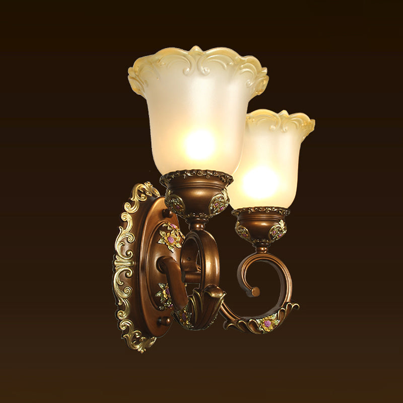 Retro Style Blossom Shaped Wall Lighting Fixture 1/2-Bulb Beveled Crystal Sconce Light in Brown Clearhalo 'Wall Lamps & Sconces' 'Wall Lights' Lighting' 1220691