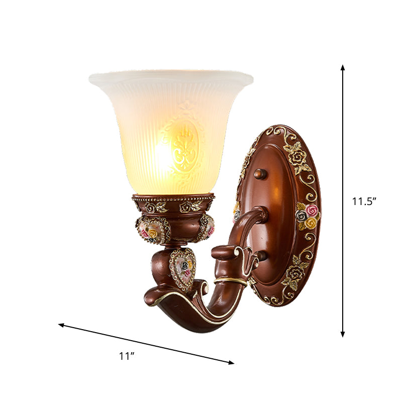 Brown Bell Shade Sconce Light Fixture Antique Style Milky Glass 1/2-Head Bedside Wall Mount Light Clearhalo 'Wall Lamps & Sconces' 'Wall Lights' Lighting' 1220696