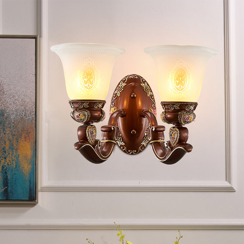 Brown Bell Shade Sconce Light Fixture Antique Style Milky Glass 1/2-Head Bedside Wall Mount Light Clearhalo 'Wall Lamps & Sconces' 'Wall Lights' Lighting' 1220699