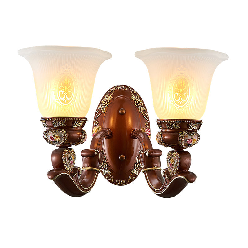 Brown Bell Shade Sconce Light Fixture Antique Style Milky Glass 1/2-Head Bedside Wall Mount Light Clearhalo 'Wall Lamps & Sconces' 'Wall Lights' Lighting' 1220700