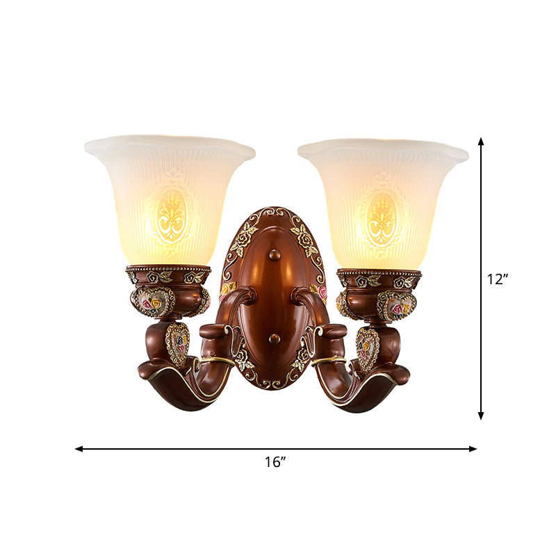 Brown Bell Shade Sconce Light Fixture Antique Style Milky Glass 1/2-Head Bedside Wall Mount Light Clearhalo 'Wall Lamps & Sconces' 'Wall Lights' Lighting' 1220701