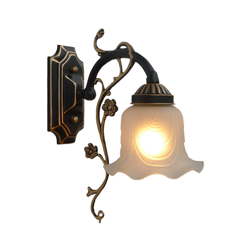 Vintage Style Flower Shaped Wall Sconce Light 1-Bulb Faceted Glass Wall Mounted Light in Black-Gold Clearhalo 'Wall Lamps & Sconces' 'Wall Lights' Lighting' 1221098