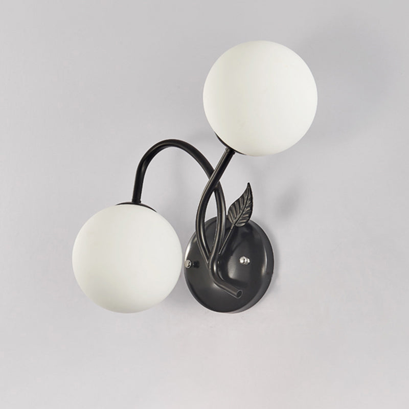 Traditional Sphere Shaped Sconce Light 2-Light Faceted Glass Wall Lamp Fixture in Black Clearhalo 'Wall Lamps & Sconces' 'Wall Lights' Lighting' 1221119