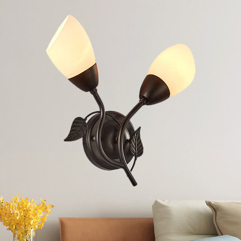 Flaring Shaped Bedside Sconce Light Fixture Vintage Faceted Glass 2-Bulb Black Wall Mount Light Black Clearhalo 'Wall Lamps & Sconces' 'Wall Lights' Lighting' 1221123