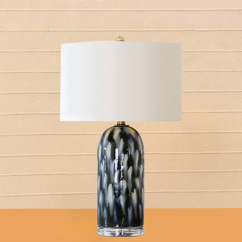 Retro Straight Sided Shade Table Light 1 Head Fabric Night Stand Lamp in White with Cylindrical Base White Clearhalo 'Lamps' 'Table Lamps' Lighting' 1221444