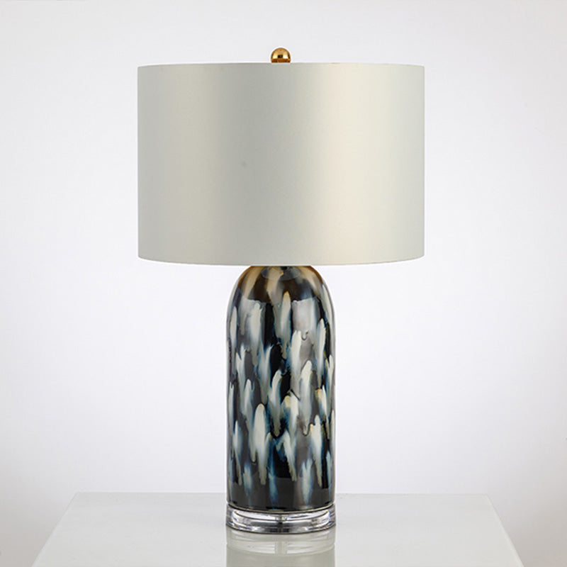 Retro Straight Sided Shade Table Light 1 Head Fabric Night Stand Lamp in White with Cylindrical Base Clearhalo 'Lamps' 'Table Lamps' Lighting' 1221445