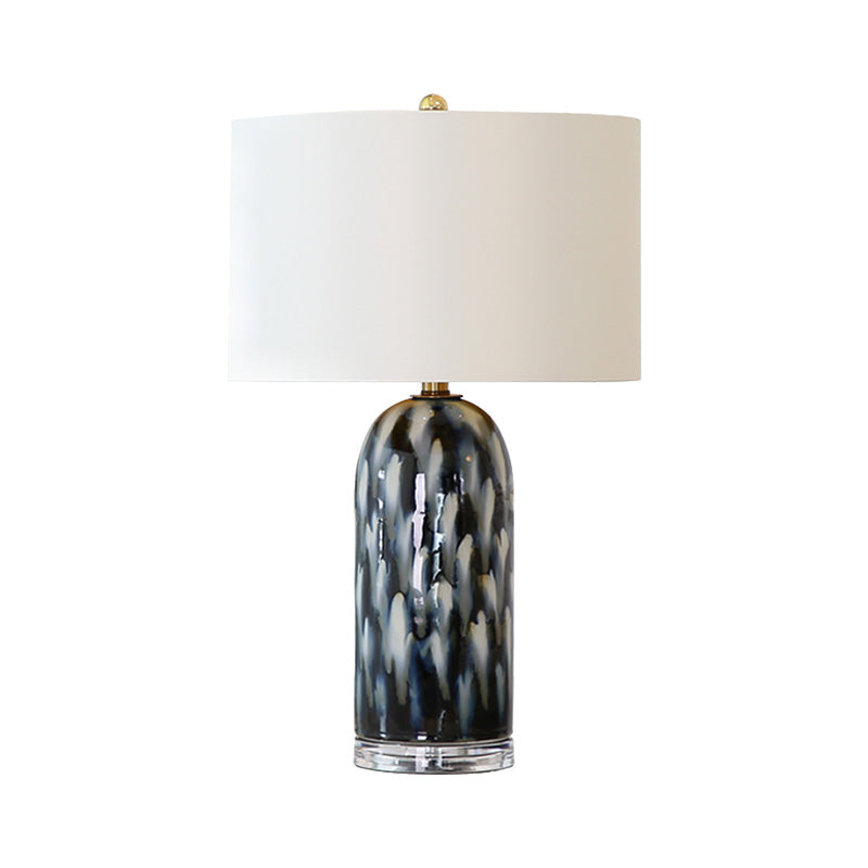 Retro Straight Sided Shade Table Light 1 Head Fabric Night Stand Lamp in White with Cylindrical Base Clearhalo 'Lamps' 'Table Lamps' Lighting' 1221446