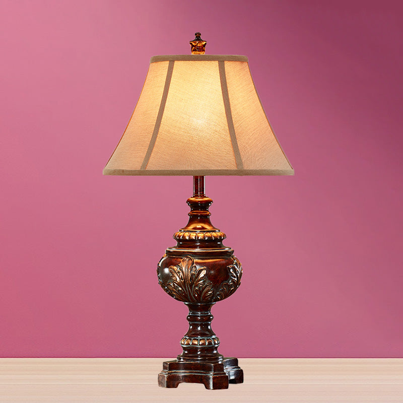 1 Head Bell Shade Nightstand Lamp Traditional Style Brown Fabric Desk Light for Bedside Clearhalo 'Lamps' 'Table Lamps' Lighting' 1221470