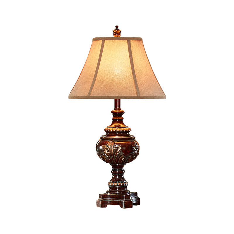 1 Head Bell Shade Nightstand Lamp Traditional Style Brown Fabric Desk Light for Bedside Clearhalo 'Lamps' 'Table Lamps' Lighting' 1221471