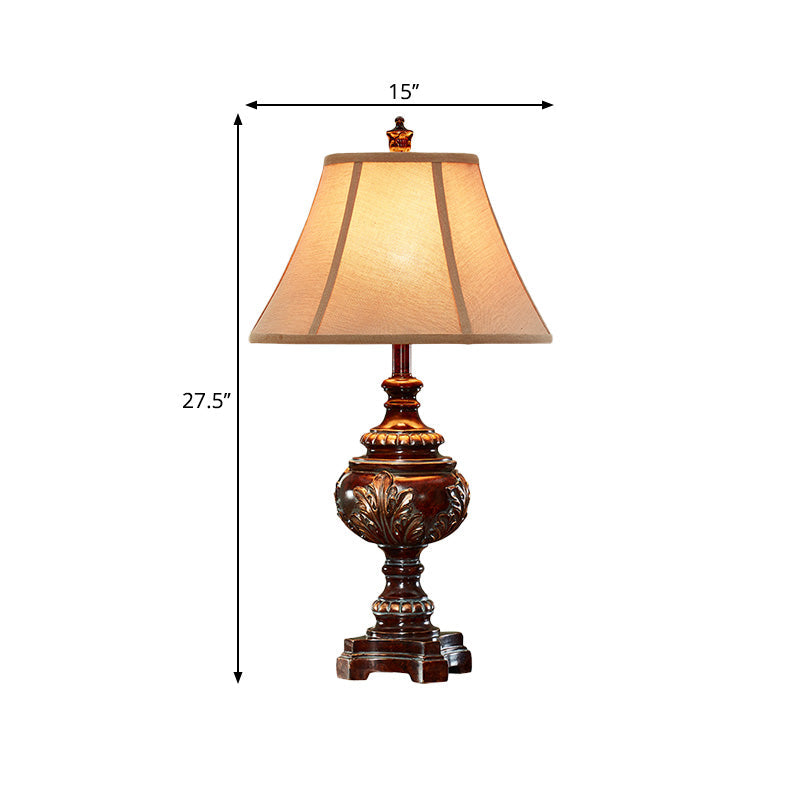 1 Head Bell Shade Nightstand Lamp Traditional Style Brown Fabric Desk Light for Bedside Clearhalo 'Lamps' 'Table Lamps' Lighting' 1221472