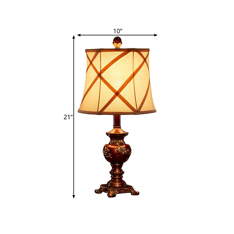 Brown Urn Base Desk Light Vintage Style Resin 1 Head Table Lamp with Fabric Shade Clearhalo 'Lamps' 'Table Lamps' Lighting' 1221501