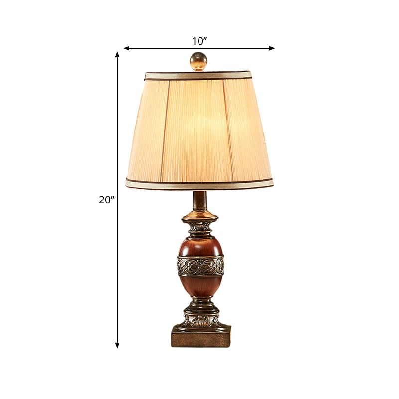 Fabric Brown Night Stand Lamp Conical Shade 1 Light Vintage Style Table Light for Guest Room Clearhalo 'Lamps' 'Table Lamps' Lighting' 1221525