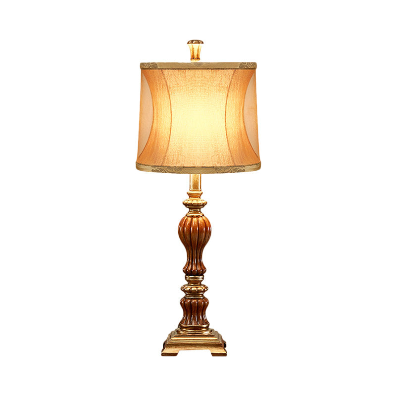 Drum Design Living Room Night Table Lamp Retro Style Fabric 1-Bulb Brown Desk Light with Square Pedestal Clearhalo 'Lamps' 'Table Lamps' Lighting' 1221532