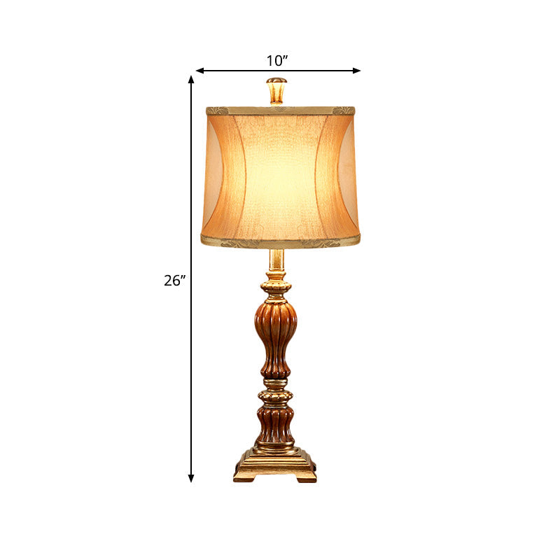 Drum Design Living Room Night Table Lamp Retro Style Fabric 1-Bulb Brown Desk Light with Square Pedestal Clearhalo 'Lamps' 'Table Lamps' Lighting' 1221533