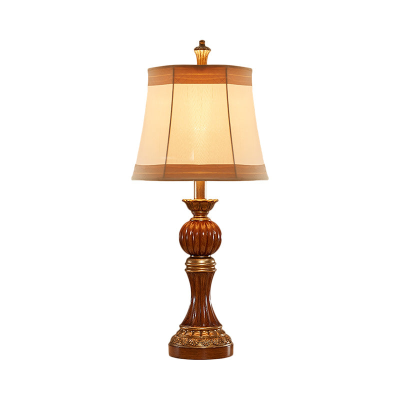 Brown Baluster Base Desk Light Vintage Resin 1 Bulb Study Room Night Stand Lamp with Fabric Shade Clearhalo 'Lamps' 'Table Lamps' Lighting' 1221555