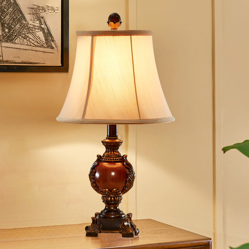 Empire Shaped Guest Room Desk Light Traditional Style Fabric 1 Bulb Brown Table Light with Urn Base Brown Clearhalo 'Lamps' 'Table Lamps' Lighting' 1221654