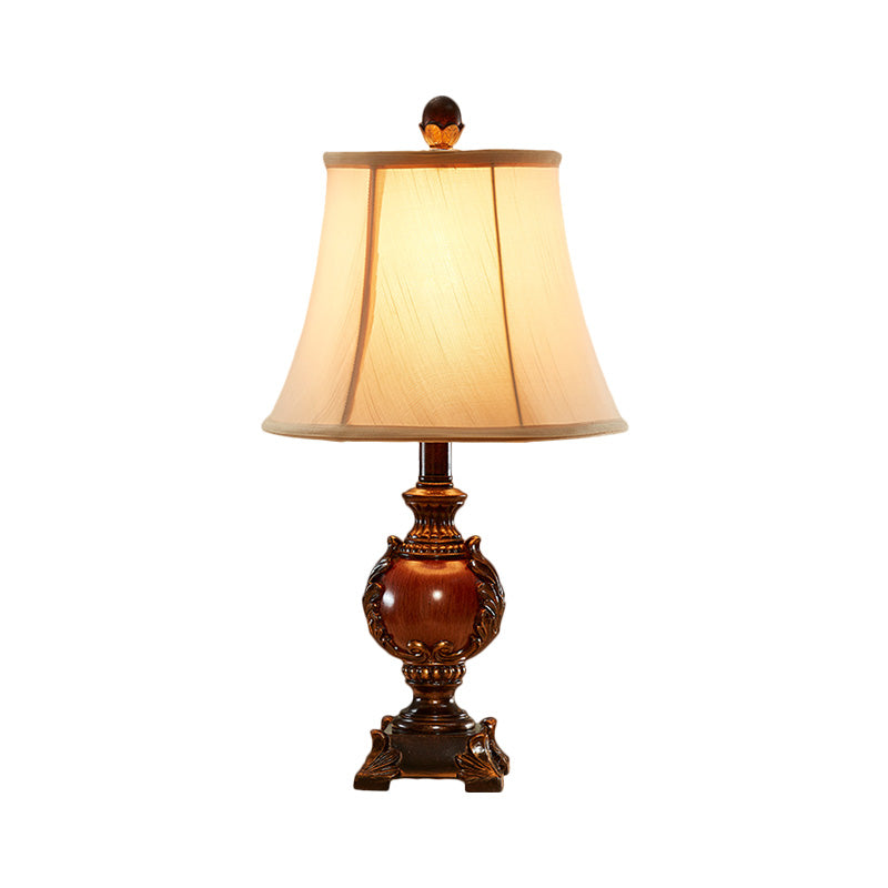 Empire Shaped Guest Room Desk Light Traditional Style Fabric 1 Bulb Brown Table Light with Urn Base Clearhalo 'Lamps' 'Table Lamps' Lighting' 1221656