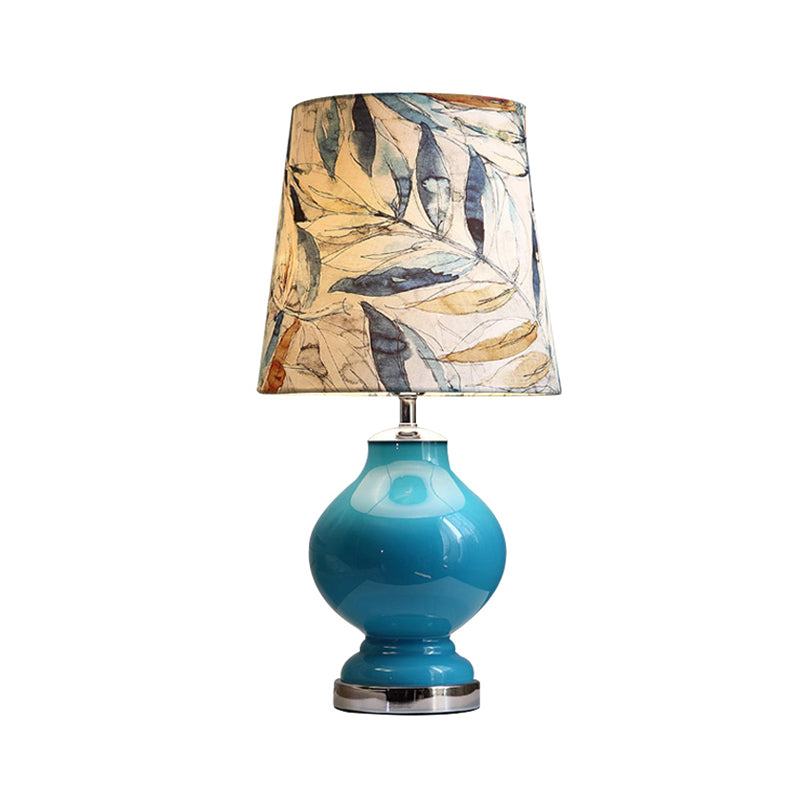 Conical Shade Fabric Desk Light Traditional Style 1 Bulb Bedroom Nightstand Lamp in Blue, 21