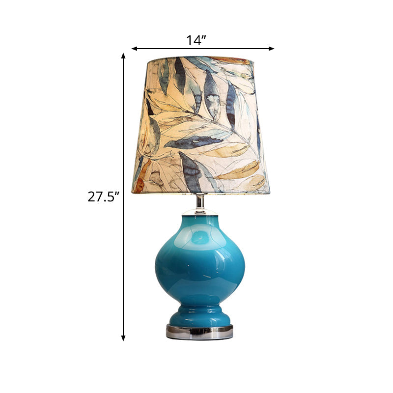 Conical Shade Fabric Desk Light Traditional Style 1 Bulb Bedroom Nightstand Lamp in Blue, 21