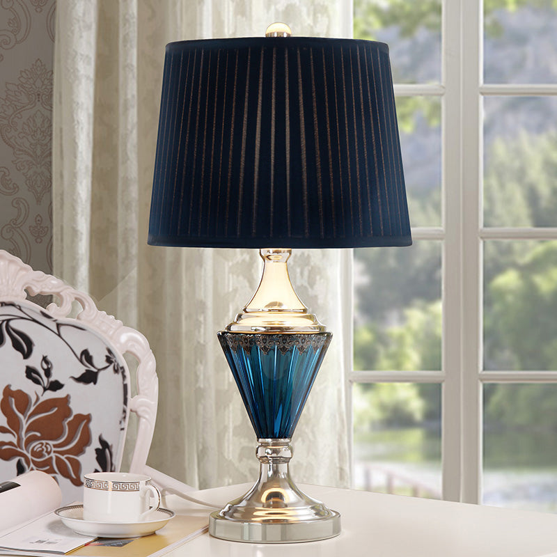 Black Barrel Shade Night Table Lamp Vintage Style Pleated Fabric 1 Bulb Bedroom Desk Light Black Clearhalo 'Lamps' 'Table Lamps' Lighting' 1222106