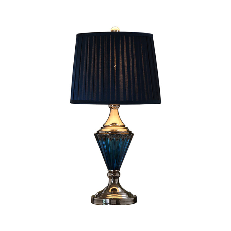 Black Barrel Shade Night Table Lamp Vintage Style Pleated Fabric 1 Bulb Bedroom Desk Light Clearhalo 'Lamps' 'Table Lamps' Lighting' 1222108