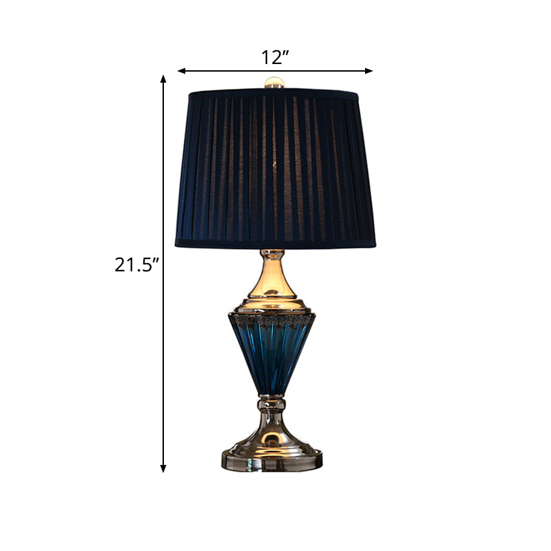 Black Barrel Shade Night Table Lamp Vintage Style Pleated Fabric 1 Bulb Bedroom Desk Light Clearhalo 'Lamps' 'Table Lamps' Lighting' 1222109