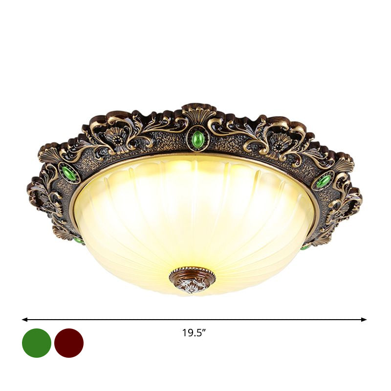 Vintage Dome Shaped Flush Mount Light 2/3 Bulbs Glass Close to Ceiling Lighting in Green/Red, 12