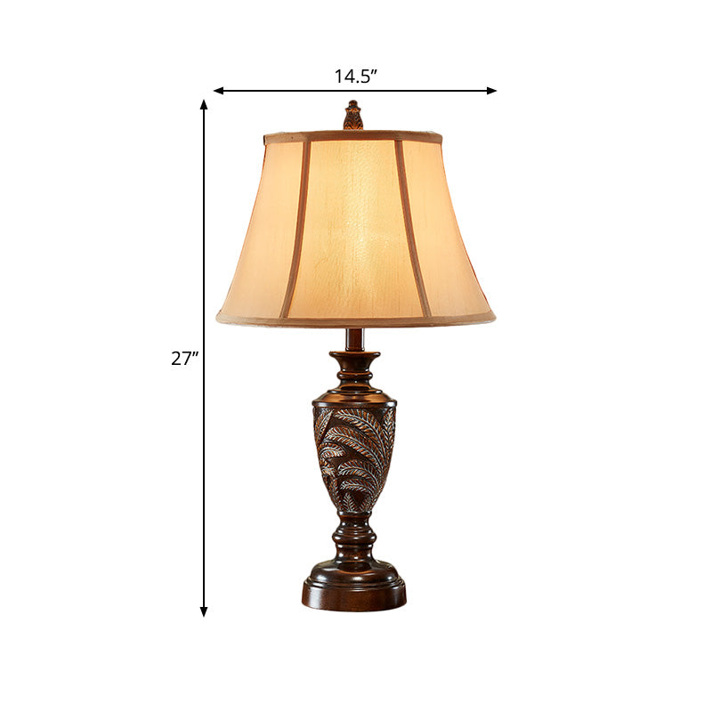 Bronze 1 Light Desk Light Traditional Fabric Bell Shaped Table Lamp with Font Resin Base Clearhalo 'Lamps' 'Table Lamps' Lighting' 1222535