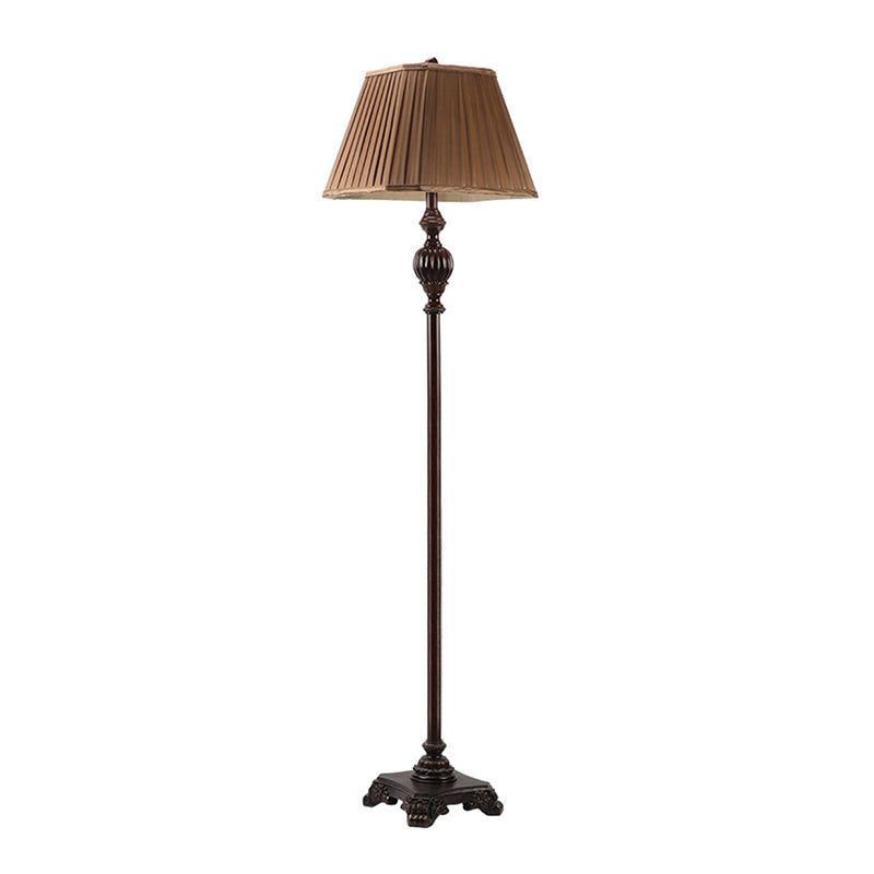 Antique Style Pleated Conical Shade Floor Lamp 1 Light Fabric Floor Light in Brown with Urn-Shaped Base Clearhalo 'Floor Lamps' 'Lamps' Lighting' 1222654