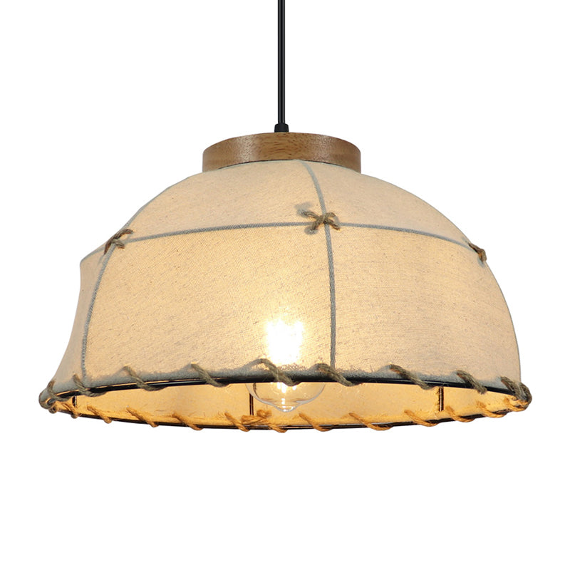 Flaxen 1-Bulb Drop Pendant Retro Style Fabric Dome Shade Ceiling Light for Restaurant, 14